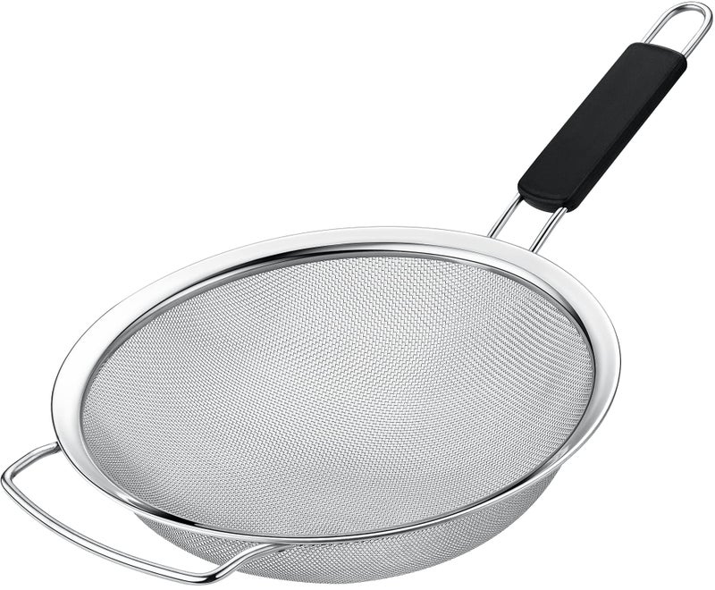 Kafoor 9" Large Fine Mesh Strainer with Thermo Plastic Rubber Handle - Sieve Fine Mesh Stainless Steel - Ideal Kitchen Essential to Strain Pasta, Quinoa and Rice - Image 1